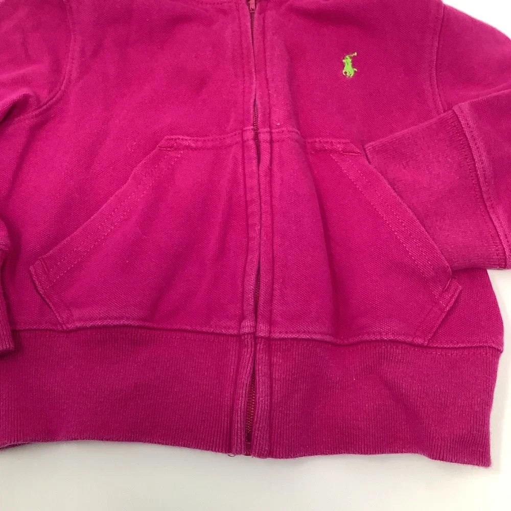 Ralph Lauren Pink Full Zip Hoodie Girls Size 18M Sweatshirt Pockets Long Sleeves